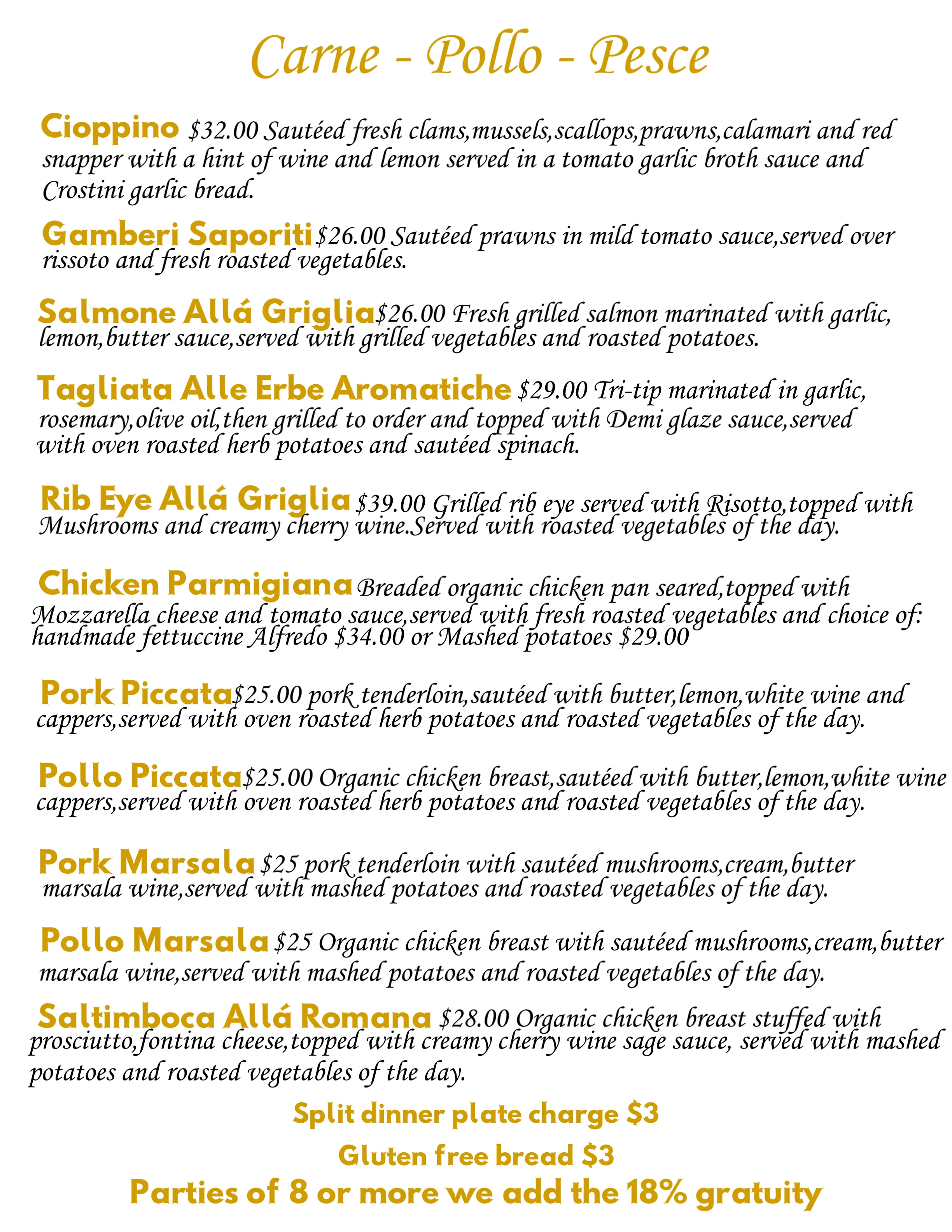 Ristorante D'Angelo's Italian Kitchen Dinner Menu #3.
